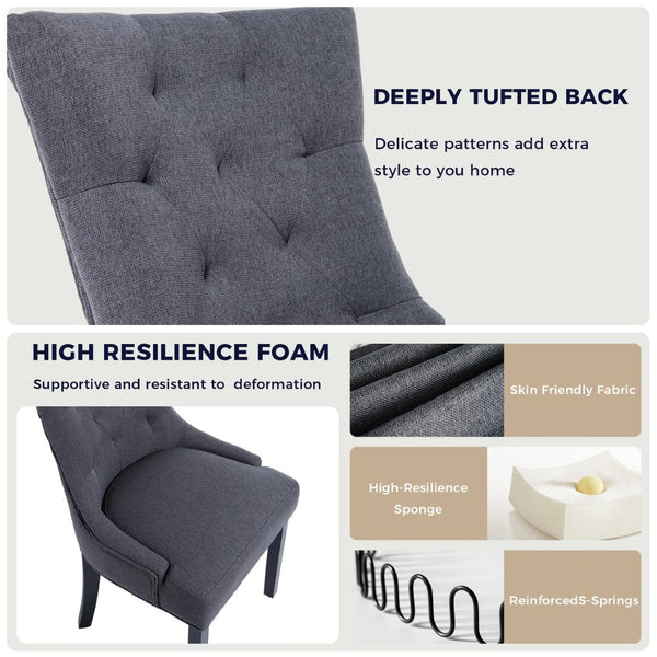 English Elm Modern Linen Tufted Armchair Set of Two with Solid Wood Legs for Dining and Living Grey W1170P457203