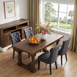 English Elm Modern Linen Tufted Armchair Set of Two with Solid Wood Legs for Dining and Living Grey W1170P457203