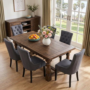 English Elm Modern Linen Tufted Armchair Set of Two with Solid Wood Legs for Dining and Living Grey W1170P457203