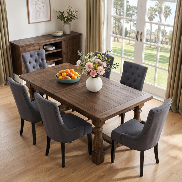 English Elm Modern Linen Tufted Armchair Set of Two with Solid Wood Legs for Dining and Living Grey W1170P457203