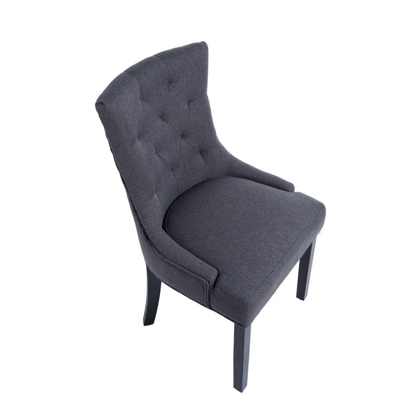 English Elm Modern Linen Tufted Armchair Set of Two with Solid Wood Legs for Dining and Living Grey W1170P457203