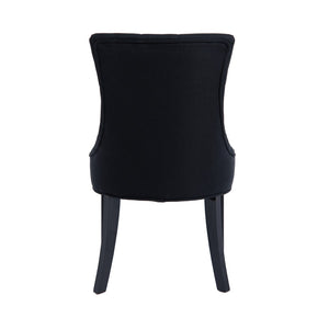 English Elm Modern Linen Tufted Armchair Set of Two with Solid Wood Legs for Dining and Living Black W1170P457208
