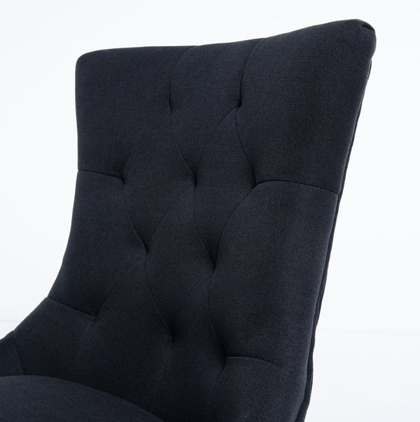 English Elm Modern Linen Tufted Armchair Set of Two with Solid Wood Legs for Dining and Living Black W1170P457208