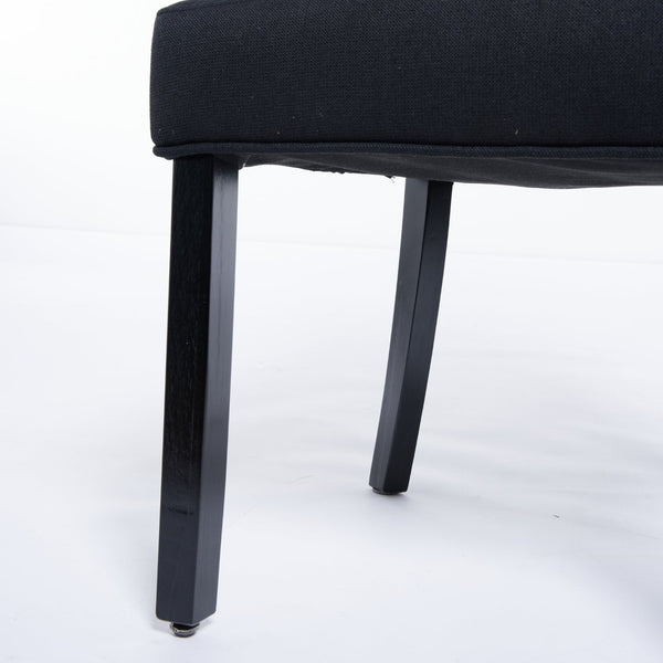 English Elm Modern Linen Tufted Armchair Set of Two with Solid Wood Legs for Dining and Living Black W1170P457208