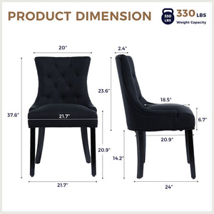 English Elm Modern Linen Tufted Armchair Set of Two with Solid Wood Legs for Dining and Living Black W1170P457208