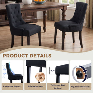 English Elm Modern Linen Tufted Armchair Set of Two with Solid Wood Legs for Dining and Living Black W1170P457208