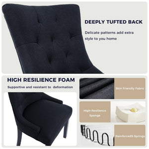 English Elm Modern Linen Tufted Armchair Set of Two with Solid Wood Legs for Dining and Living Black W1170P457208
