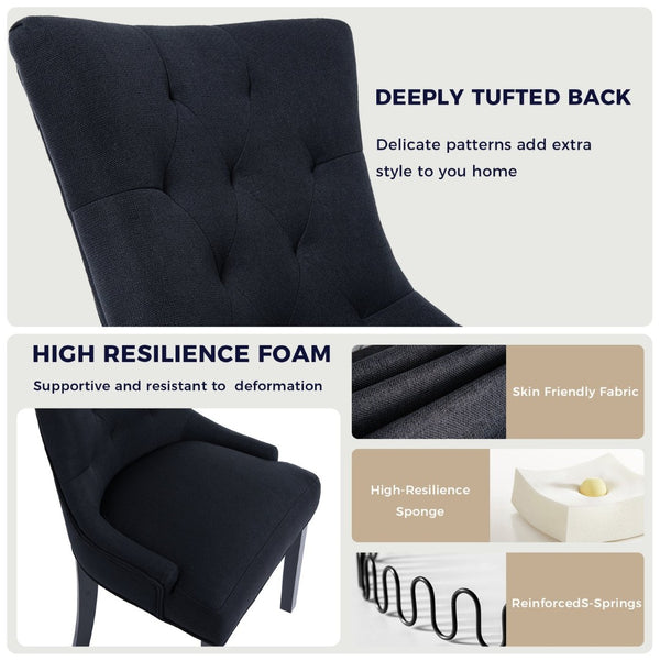 English Elm Modern Linen Tufted Armchair Set of Two with Solid Wood Legs for Dining and Living Black W1170P457208