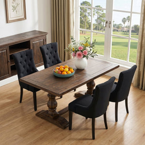 English Elm Modern Linen Tufted Armchair Set of Two with Solid Wood Legs for Dining and Living Black W1170P457208
