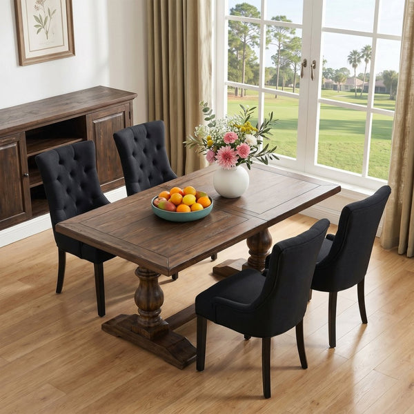 English Elm Modern Linen Tufted Armchair Set of Two with Solid Wood Legs for Dining and Living Black W1170P457208