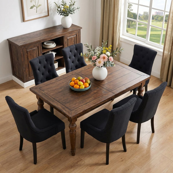English Elm Modern Linen Tufted Armchair Set of Two with Solid Wood Legs for Dining and Living Black W1170P457208
