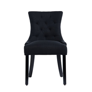 English Elm Modern Linen Tufted Armchair Set of Two with Solid Wood Legs for Dining and Living Black W1170P457208