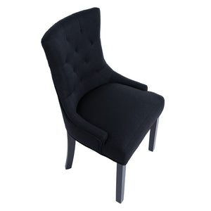 English Elm Modern Linen Tufted Armchair Set of Two with Solid Wood Legs for Dining and Living Black W1170P457208