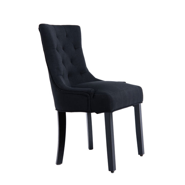 English Elm Modern Linen Tufted Armchair Set of Two with Solid Wood Legs for Dining and Living Black W1170P457208