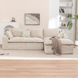 English Elm 103 Inch Modular Chenille Sectional Sofa with Deep Seating High Back Reversible Chaise Beige - B W1170S00047