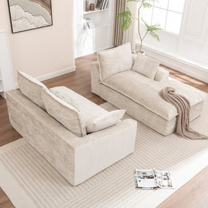 English Elm 103 Inch Modular Chenille Sectional Sofa with Deep Seating High Back Reversible Chaise Beige - B W1170S00047
