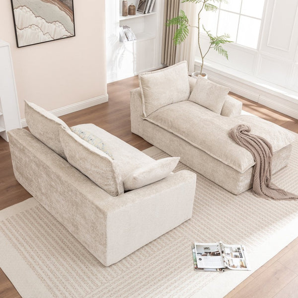 English Elm 103 Inch Modular Chenille Sectional Sofa with Deep Seating High Back Reversible Chaise Beige - B W1170S00047