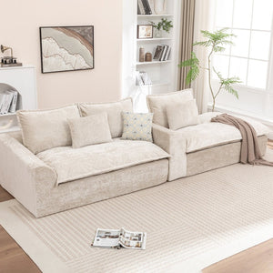 English Elm 103 Inch Modular Chenille Sectional Sofa with Deep Seating High Back Reversible Chaise Beige - B W1170S00047