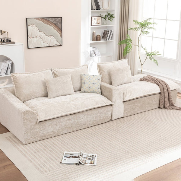 English Elm 103 Inch Modular Chenille Sectional Sofa with Deep Seating High Back Reversible Chaise Beige - B W1170S00047