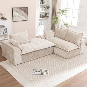 English Elm 103 Inch Modular Chenille Sectional Sofa with Deep Seating High Back Reversible Chaise Beige - B W1170S00047