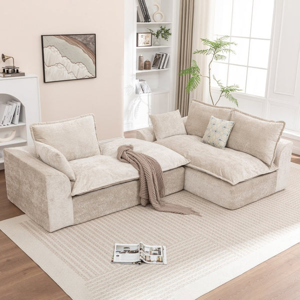 English Elm 103 Inch Modular Chenille Sectional Sofa with Deep Seating High Back Reversible Chaise Beige - B W1170S00047