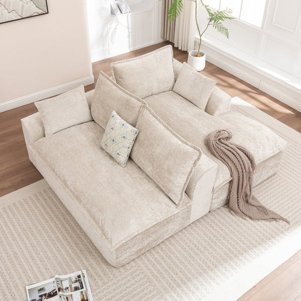 English Elm 103 Inch Modular Chenille Sectional Sofa with Deep Seating High Back Reversible Chaise Beige - B W1170S00047