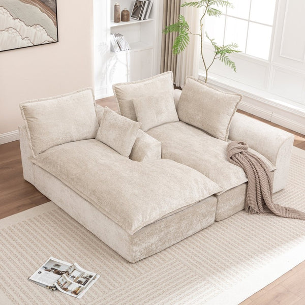 English Elm 103 Inch Modular Chenille Sectional Sofa with Deep Seating High Back Reversible Chaise Beige - B W1170S00047