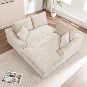 English Elm 103 Inch Modular Chenille Sectional Sofa with Deep Seating High Back Reversible Chaise Beige - B W1170S00047