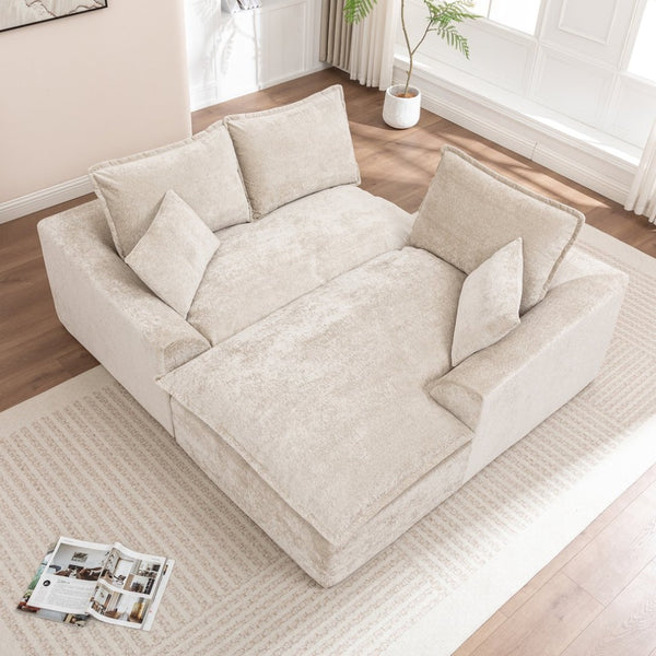 English Elm 103 Inch Modular Chenille Sectional Sofa with Deep Seating High Back Reversible Chaise Beige - B W1170S00047