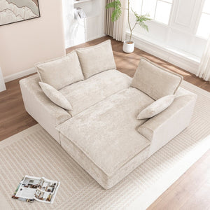 English Elm 103 Inch Modular Chenille Sectional Sofa with Deep Seating High Back Reversible Chaise Beige - B W1170S00047