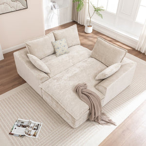 English Elm 103 Inch Modular Chenille Sectional Sofa with Deep Seating High Back Reversible Chaise Beige - B W1170S00047
