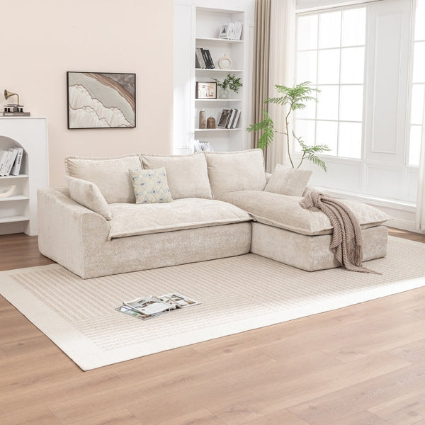 English Elm 103 Inch Modular Chenille Sectional Sofa with Deep Seating High Back Reversible Chaise Beige - B W1170S00047