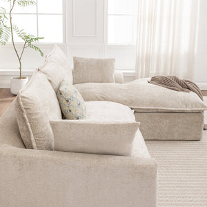 English Elm 103 Inch Modular Chenille Sectional Sofa with Deep Seating High Back Reversible Chaise Beige - B W1170S00047