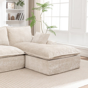 English Elm 103 Inch Modular Chenille Sectional Sofa with Deep Seating High Back Reversible Chaise Beige - B W1170S00047