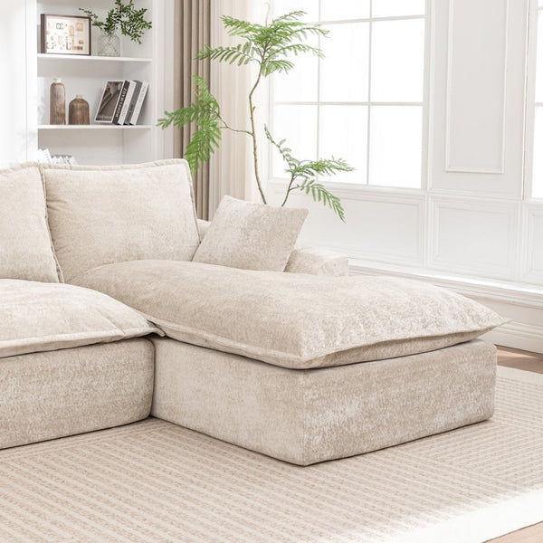 English Elm 103 Inch Modular Chenille Sectional Sofa with Deep Seating High Back Reversible Chaise Beige - B W1170S00047