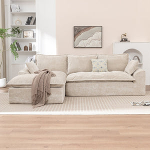 English Elm 103 Inch Modular Chenille Sectional Sofa with Deep Seating High Back Reversible Chaise Beige - A W1170S00048