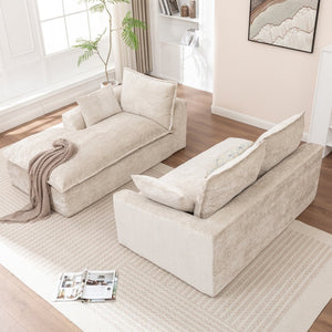 English Elm 103 Inch Modular Chenille Sectional Sofa with Deep Seating High Back Reversible Chaise Beige - A W1170S00048