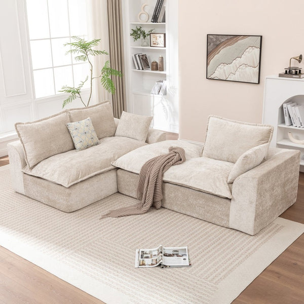 English Elm 103 Inch Modular Chenille Sectional Sofa with Deep Seating High Back Reversible Chaise Beige - A W1170S00048