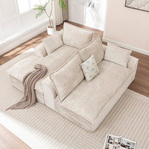 English Elm 103 Inch Modular Chenille Sectional Sofa with Deep Seating High Back Reversible Chaise Beige - A W1170S00048
