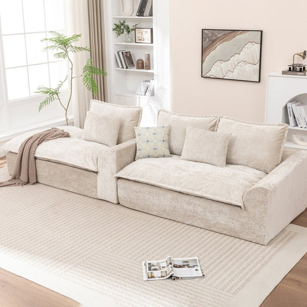 English Elm 103 Inch Modular Chenille Sectional Sofa with Deep Seating High Back Reversible Chaise Beige - A W1170S00048
