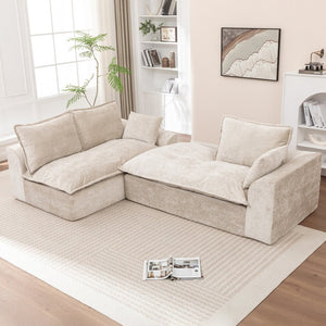 English Elm 103 Inch Modular Chenille Sectional Sofa with Deep Seating High Back Reversible Chaise Beige - A W1170S00048