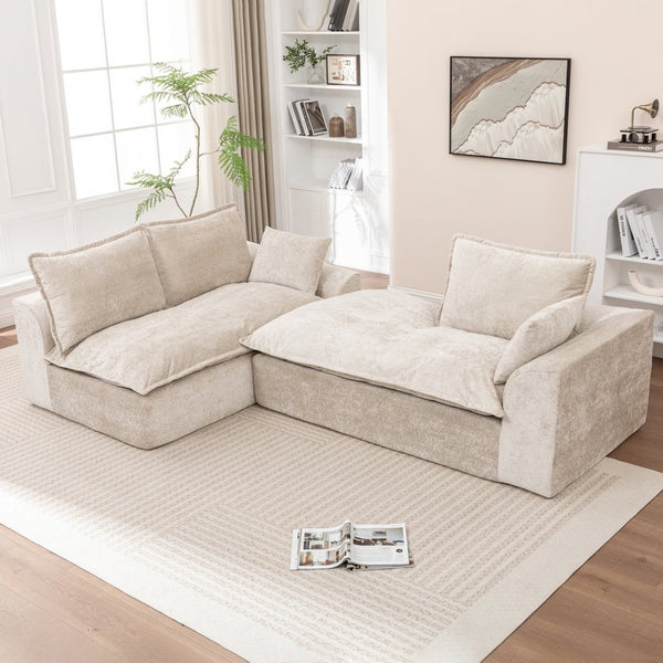 English Elm 103 Inch Modular Chenille Sectional Sofa with Deep Seating High Back Reversible Chaise Beige - A W1170S00048