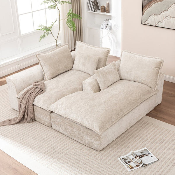 English Elm 103 Inch Modular Chenille Sectional Sofa with Deep Seating High Back Reversible Chaise Beige - A W1170S00048