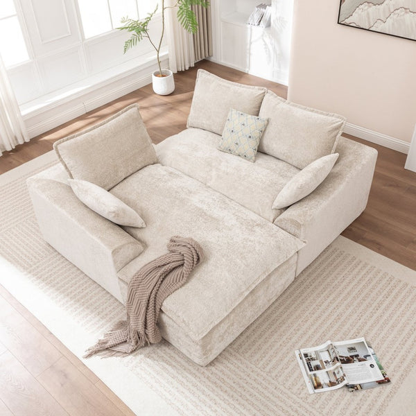 English Elm 103 Inch Modular Chenille Sectional Sofa with Deep Seating High Back Reversible Chaise Beige - A W1170S00048