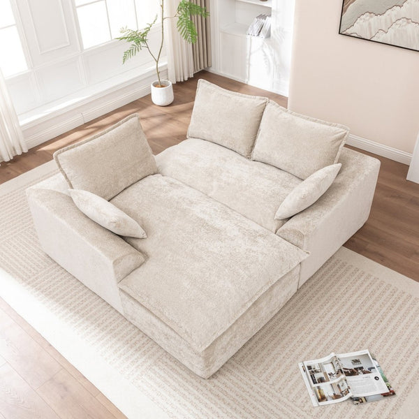 English Elm 103 Inch Modular Chenille Sectional Sofa with Deep Seating High Back Reversible Chaise Beige - A W1170S00048