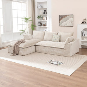 English Elm 103 Inch Modular Chenille Sectional Sofa with Deep Seating High Back Reversible Chaise Beige - A W1170S00048