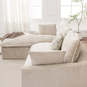 English Elm 103 Inch Modular Chenille Sectional Sofa with Deep Seating High Back Reversible Chaise Beige - A W1170S00048