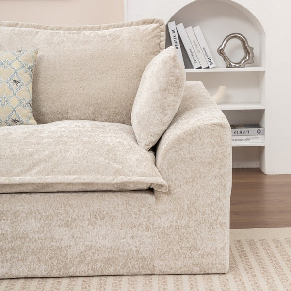 English Elm 103 Inch Modular Chenille Sectional Sofa with Deep Seating High Back Reversible Chaise Beige - A W1170S00048