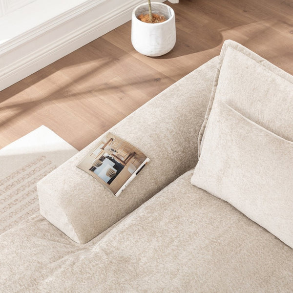 English Elm 103 Inch Modular Chenille Sectional Sofa with Deep Seating High Back Reversible Chaise Beige - A W1170S00048