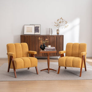 English Elm Mid-Century Modern Chenille Lounge Chairs Set of 2 with Walnut Oak Frame for Living Room W1170S00053